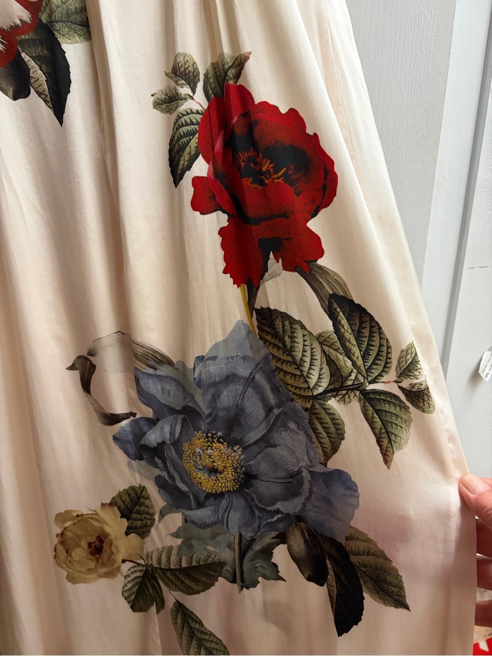 Alice + Olivia Ivory Slip Midi Dress with Red, Blue & Yellow Floral Print - Picture 6 of 8